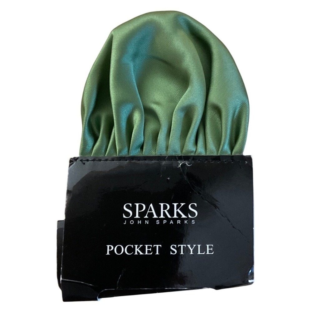 Vintage John Sparks Pocket Square Sage Green Satin Pre-Folded Formal Dapper